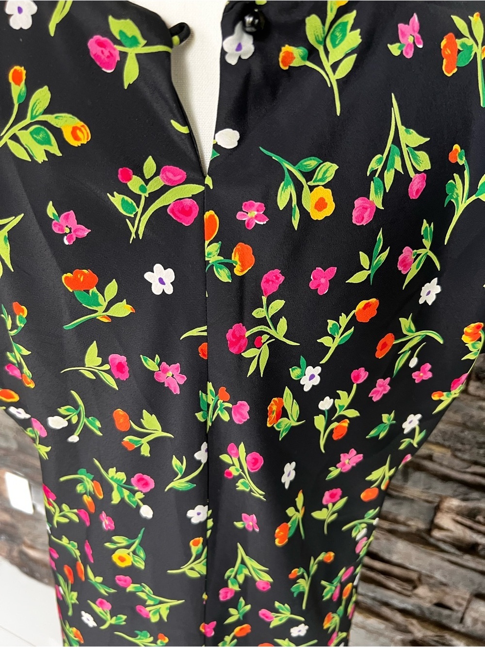 Black Floral Short Sleeve Swing Dress - Bright Pink, Red & Green Print - Picture 5 of 9